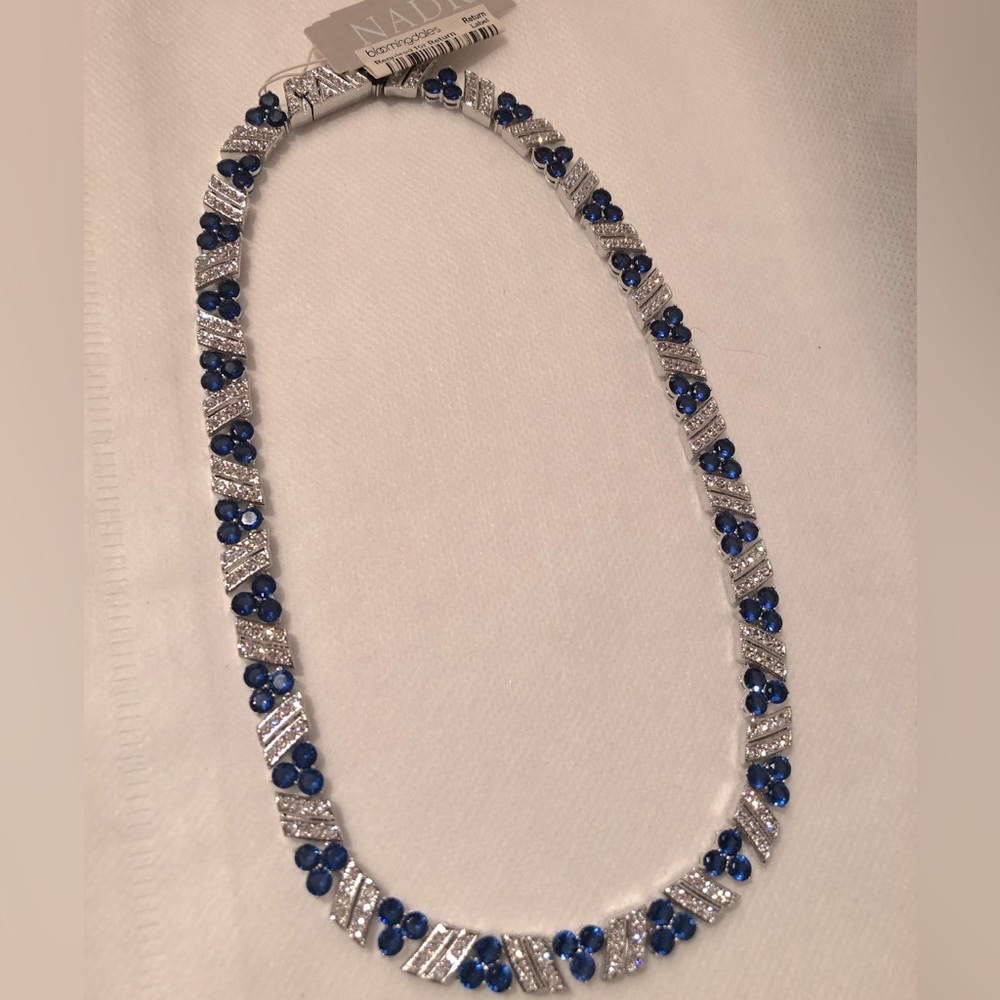NWT Gorgeous Nadri 18” Rhodium plated , CZ and faux sapphire choker necklace